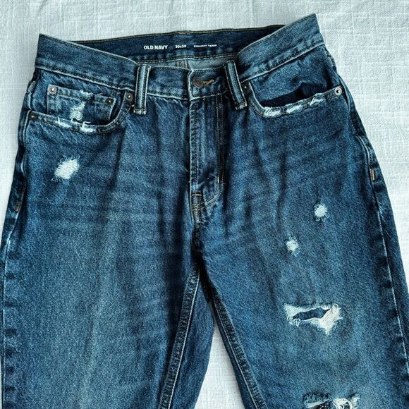 Old Navy Straight Taper Denim Jeans Distressed Ripped SZ 30 - Picture 4 of 13